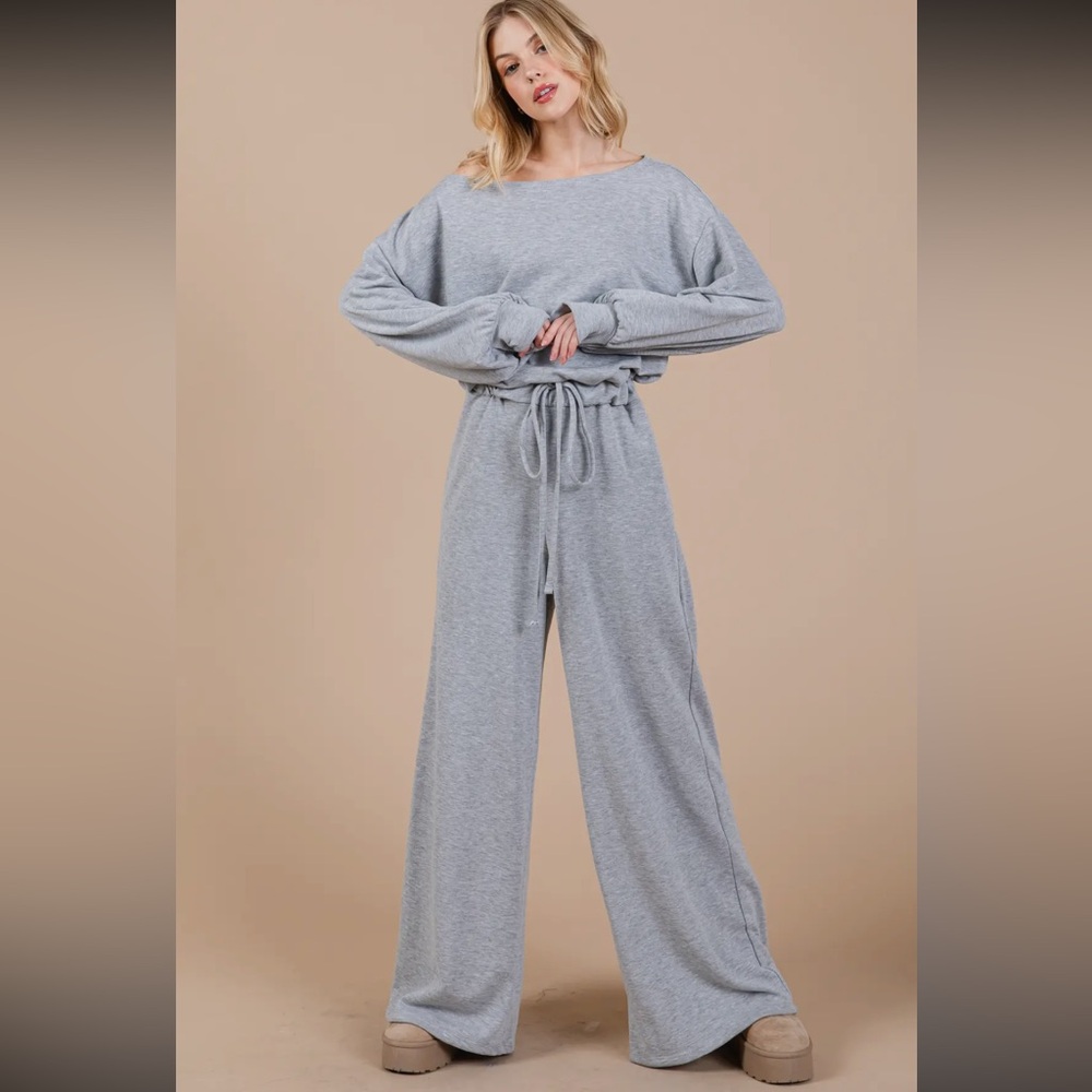 Solid Long Sleeve Thick Elastic Waist Jumpsuit
